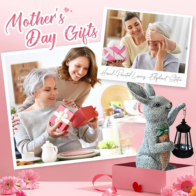 Garden Statues Rabbit Solar Lantern Outdoor Handmade Resin Statue Bunny with Cute Carrot for Patio, Yard,Mother's Day Gift Ideas (rabbit1)-Ruum Studio Home