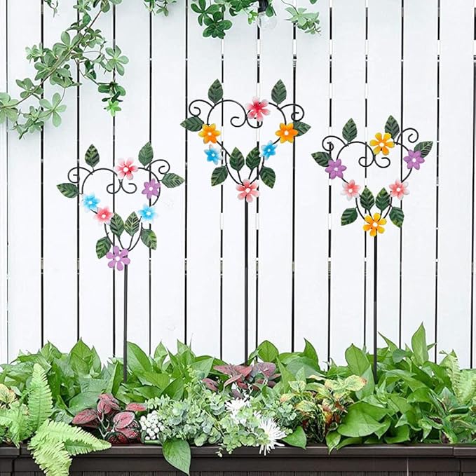 Metal Flowers Decorative Garden Stakes, 22.1 ''H Heart Shape Metal Flowers for Outside Yard Art Garden Stakes,Spring Outdoor Decor Housewarming Present for Women Mom Grandma-Ruum Studio Home