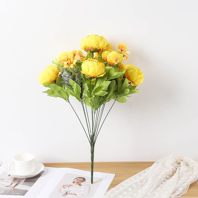 Duovlo Artificial Peony Silk Flowers Fake Flowers Vintage Wedding Home Decoration,Pack of 1 (Yellow)-Ruum Studio Home