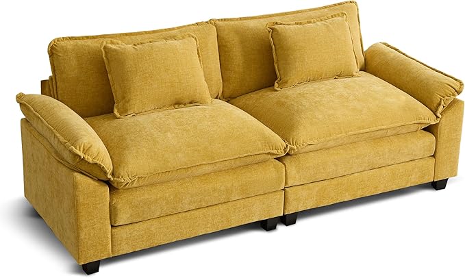 URRED Modular Sectional Sofa Comfy Cloud Couch, Modern Chenille Loveseat Sofa Sleeper Deep Seat Couches with Pillows for Living Room (Yellow, 82.6'')-Ruum Studio Home