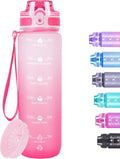 32oz Motivational Water Bottles with Time Marker & Fruit Strainer, Transparent Gradient Color Water Bottle with Times to Drink, Leakproof & BPA Free, Reusable Bottle with Strap (No Straw)-Ruum Studio Home