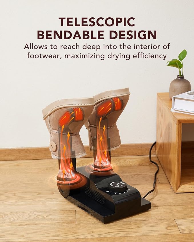 FORLIM Boot Dryer for Work Boots, Shoe Dryer with Heat Blower, Glove Dryer & Boot Warmer - 180° Adjustable Dry Rack - Telescopic Bendable Dry Ports - Intelligent Timer - Black-Ruum Studio Home
