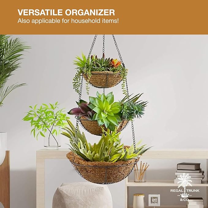 REGAL TRUNK & CO. 3 Tier Hanging Fruit Basket, Farmhouse Wire Basket, Three Tier Fruit Basket for Kitchen for Vegetables, Bread & More, Metal Chain, Hanging Hook and Detachable Round Wire Baskets-Ruum Studio Home