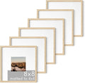HAUS AND HUES Solid Oak Wood 8”x8” Picture Frames Matted to 4”x4” Set of 6-8x8 Standard Square Picture Frames, Photo Gallery Wall Frame Set, Beige 8x8 Picture Frames Matted (Beige Oak Frames)-Ruum Studio Home
