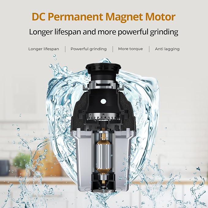 1 HP Garbage Disposal with Sound Reduction, TECASA Food Waste Disposer for Kitchen Sink, Septic Safe Garbage Disposal, Power Cord Included, Grey and Black - HyperCrush 100-Ruum Studio Home