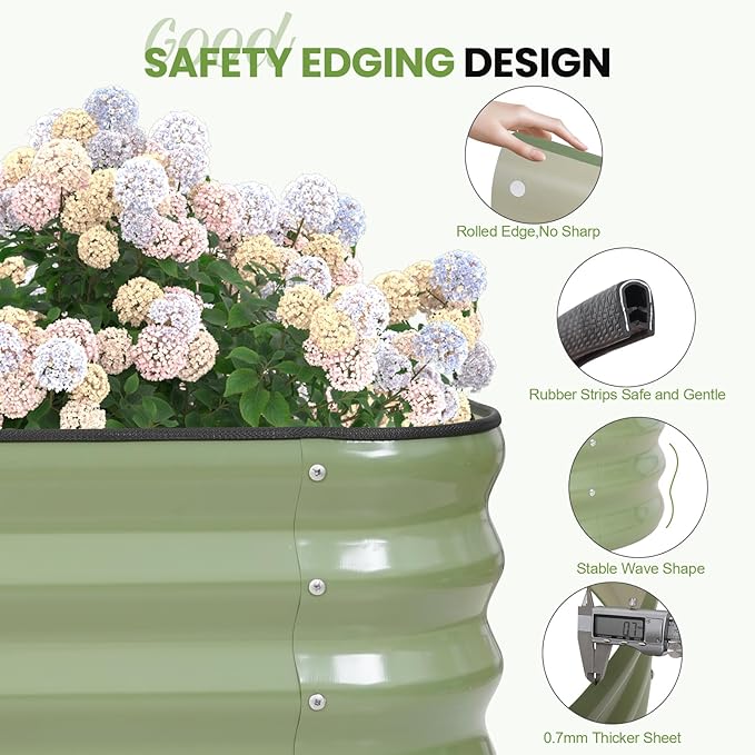 G GOOD GAIN 4-in-1 Adjustable Raised Garden Bed Kit | Galvanized Planter Boxes for Vegetables, Flowers | 12" Tall, Multiple Sizes (5x3x1ft, 4x4x1ft, 6x2x1ft, 7x1x1ft) | Outdoor Metal Raised Bed, Green-Ruum Studio Home
