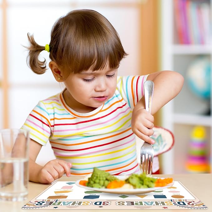 Educational Preschool Kids Placemats Set of 6 Boho Toddler Montessori Plastic Table Mats Non Slip Reusable Kids Place Mats Washable Table Decoration for Indoor Outdoor Party Kitchen Dining-Ruum Studio Home