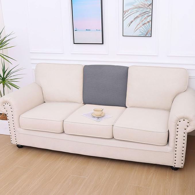 hyha Waterproof Couch Cushion Covers for Pets, Non Slip Sofa Cover for Dogs Washable, Soft Thick Stretch Jacquard Fabric, Sofa Slipcovers with Elastic Bottom (1 Piece for Backrest M, Middle Grey)-Ruum Studio Home