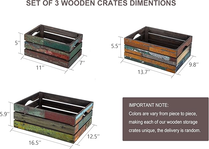 TIMRIS Set of 3 Rustic Distressed Wood Nesting Crates, Farmhouse Decorative Wooden Storage Boxes, Large Vintage Reclaimed Wood Baskets for Display (Random)-Ruum Studio Home