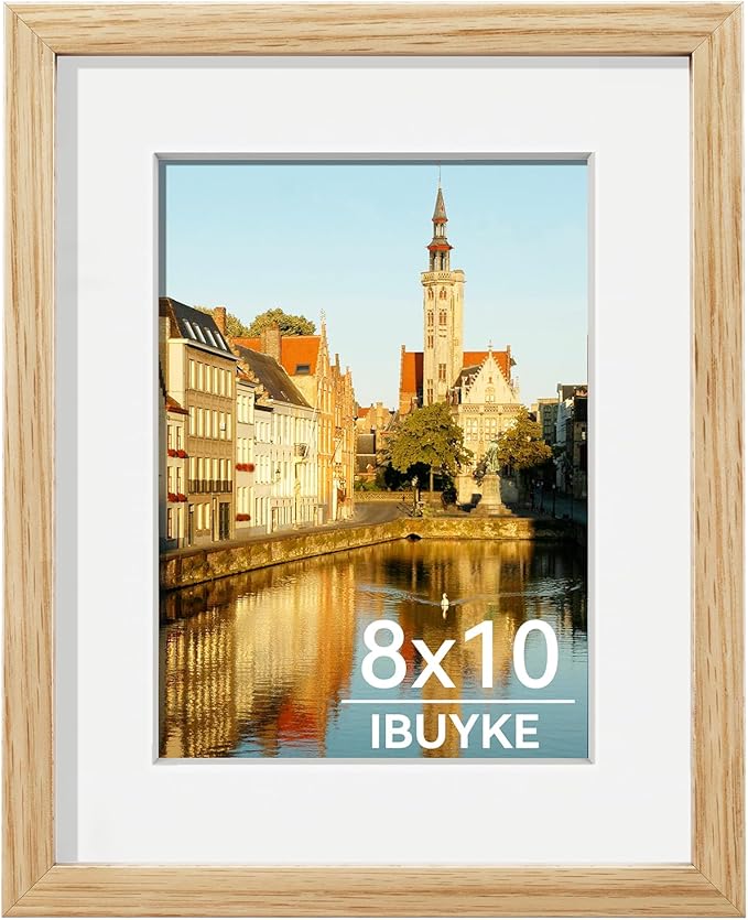 IBUYKE 8x10 Picture Frame,Solid Oak Wood 8x10 Photo Frame with Mat to 5x7,10x8 Picture Frames With Tempered Glass,Tabletop or Wall Mount Display,Home Decor,Natural Oak 8 x 10 Frame,UWPF0810N-Ruum Studio Home