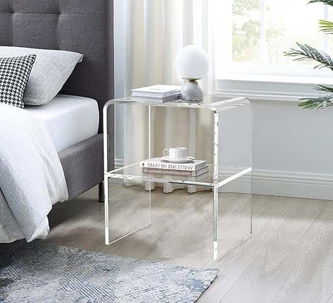 ONELUX 1626 Acrylic Bedside nightstand with Additional Shelf,Lucite Occasional Sofa Tables, Clear-Ruum Studio Home