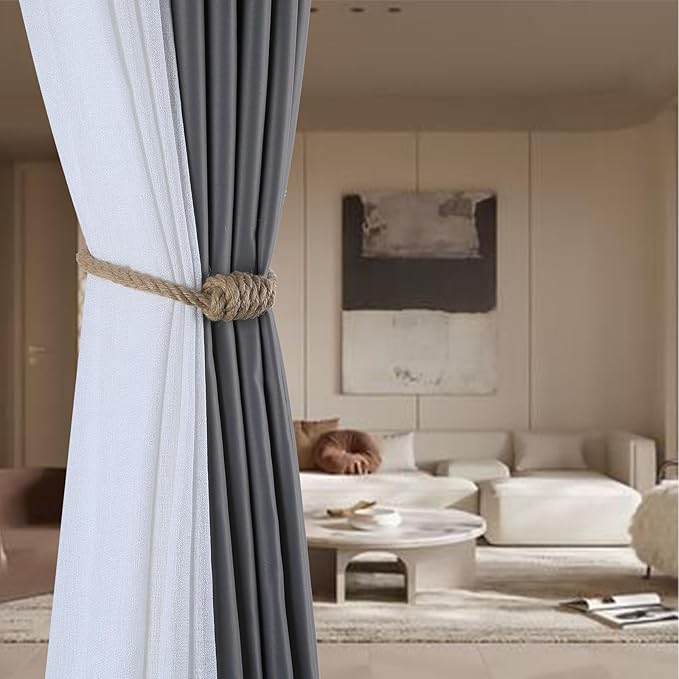 Fenghuangwu 2Pack Magnetic Curtain Tiebacks – Bohemian Style Handmade Woven Tie-Backs for Drapes,Elegant Exquisite Knot Holdbacks,Outdoor Boho & Modern Home Decor（Gold-Ruum Studio Home