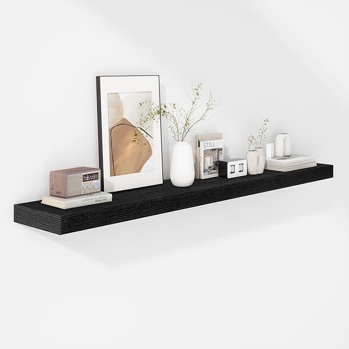 Fun Memories 48 Inch Floating Shelves - Fireplace Mantel Shelf - Deep Wall Mounted Wood Storage Shelf for Bedroom, Kitchen, Farmhouse - 1 Pack, Rustic Black-Ruum Studio Home