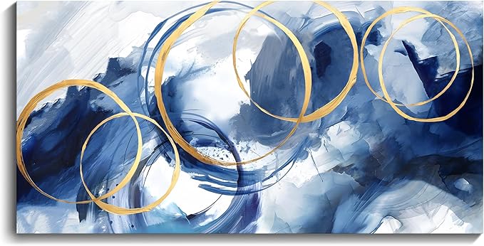 AJAZIKO Large Art For Wall Abstract Wall Decor Blue Modern Art Wall Decor Artwork For Walls Living Room Office Pictures For Wall Navy Gold Contempor Decorations For Bedroom Size 29x58-Ruum Studio Home