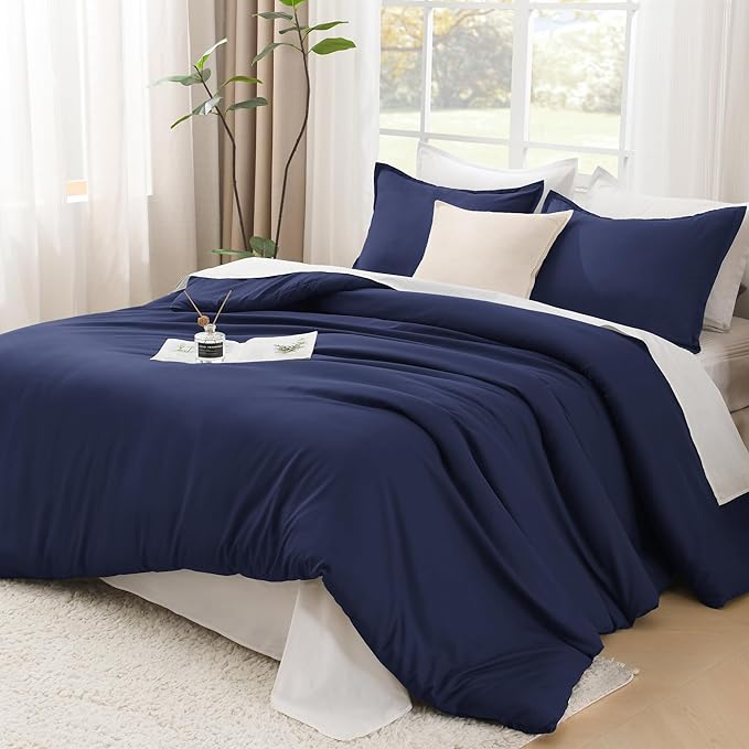 Litanika Navy Blue Twin/Twin XL Comforter Set, 2 Pieces Lightweight Solid Bedding Comforter Set, All Season Fluffy Bed Set (66x90In Comforter & 1 Pillowcase)-Ruum Studio Home