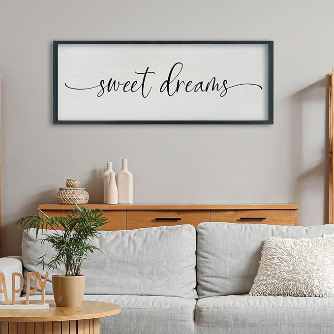 SRSZHIYUE Sweet Dreams Above Bed Wall Decor, 40"x15" Large Rustic Master Bedroom Over Bed Sign Guest Room Couples Wood Framed Farmhouse Horizontal Hanging Decoration (Black)-Ruum Studio Home