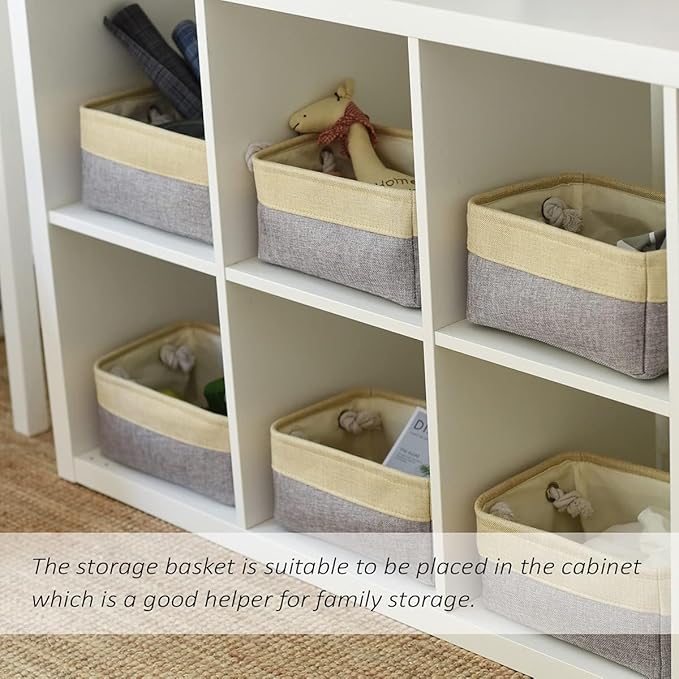 TcaFmac Organization and Storage Bins for Shelves - Small 6 Pack 12x8x5.2 inch Collapsible Storage Basket for Organizing, Fabric Storage Cubes for Gifts Empty for Toy Books (Gold & Grey)-Ruum Studio Home