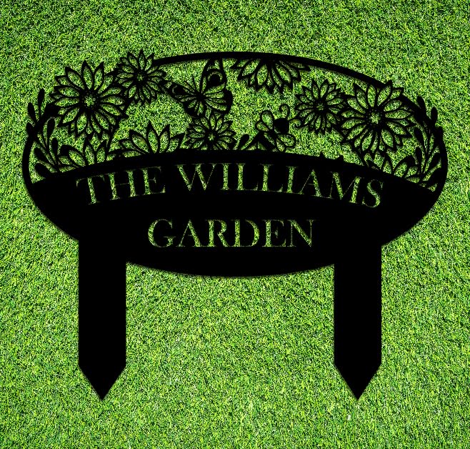 Custom Metal Garden Sign, Flower Sign with Stakes, Personalized Garden Decor for Outside, Garden Family Name Sign, Outdoor Steel Yard Sign, Large Patio Garden Sign Art, Housewarming Gift-Ruum Studio Home