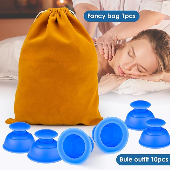Silicone Cupping Therapy Sets-10pcs Professional Vacuum Cupping for Myofascial Massage/Joint Pain/Anti Cellulite/Deep Muscle Relief & More(Blue)-Ruum Studio Home