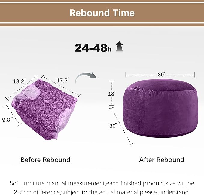Bean Bag Chairs for Kids - Memory Foam Furniture BeanBag Chair - Kids/Teens Sofa with Soft Micro Fiber Cover - Round Fluffy Couch for Living Room Bedroom College Dorm - 2.5 ft, Purple-Ruum Studio Home