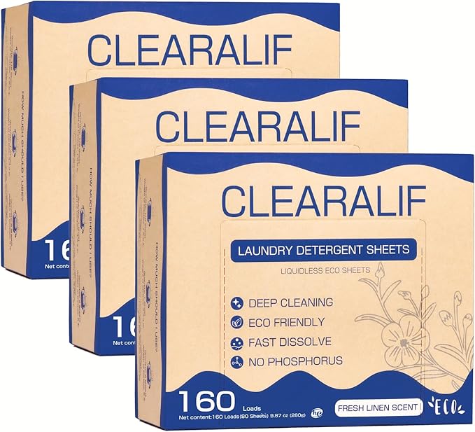 CLEARALIF Laundry Detergent Sheets (480 Loads), Fresh Linen,Great For Travel,Apartments, Dorms,CLEARALIF Laundry Detergent Strips Eco Friendly & Hypoallergenic (Pack of 3)-Ruum Studio Home