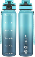 OLDLEY 32 oz Water Bottle, Motivational Water Bottle with Time Marker, Sports Water Bottle With Strap, Leakproof & BPA Free Large Water Bottles for School, Gym, Travel, Outdoor, Tritan,Blue&Gray-Ruum Studio Home
