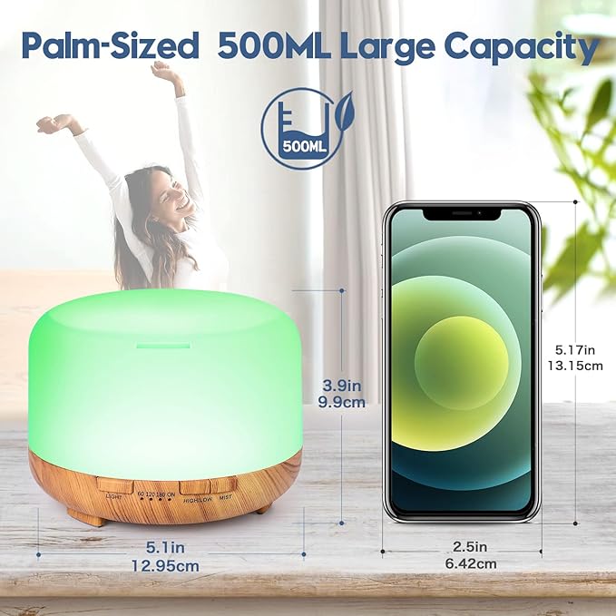 YIKUBEE Oil Diffuser with Essential Oils Set, 500ml Diffuser, 6x10mL Essential for diffusers for Home, Aromatherapy Humidifier, Diffusers for Essential Oils Large Room-Ruum Studio Home