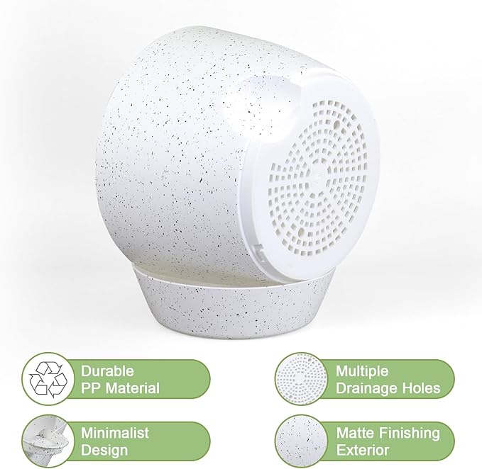 12/10/9 inch Large Self Watering Pots, Plant Pots with Mesh Drainage Holes for Indoor Outdoor Garden Plants, Flower Pots with Deep Reservoir, Set of 3 Plastic Planters, Specked White-Ruum Studio Home