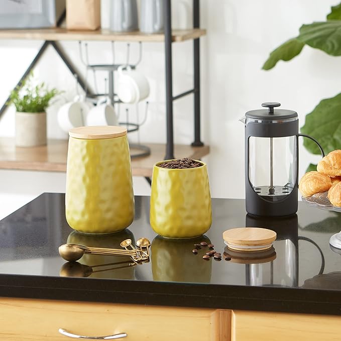 DII Kitchen Accessories Collection, Textured Matte Ceramic Canister Set, Lemongrass, Dimple, 2 Piece-Ruum Studio Home