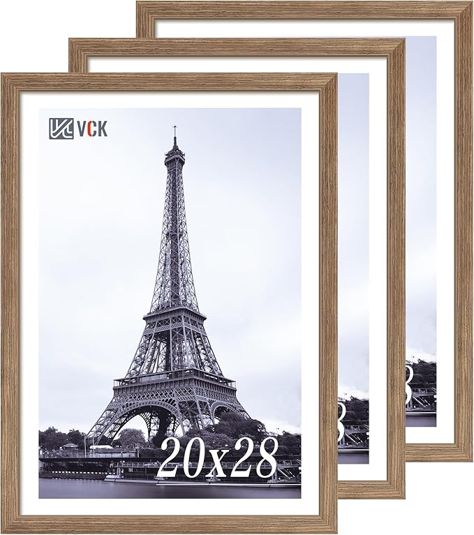 VCK 20x28 Picture Frame 3 Pack - Brown Walnut, Natural Textured Solid Wood Picture Poster Frame, Wall Gallery Frame-Ruum Studio Home