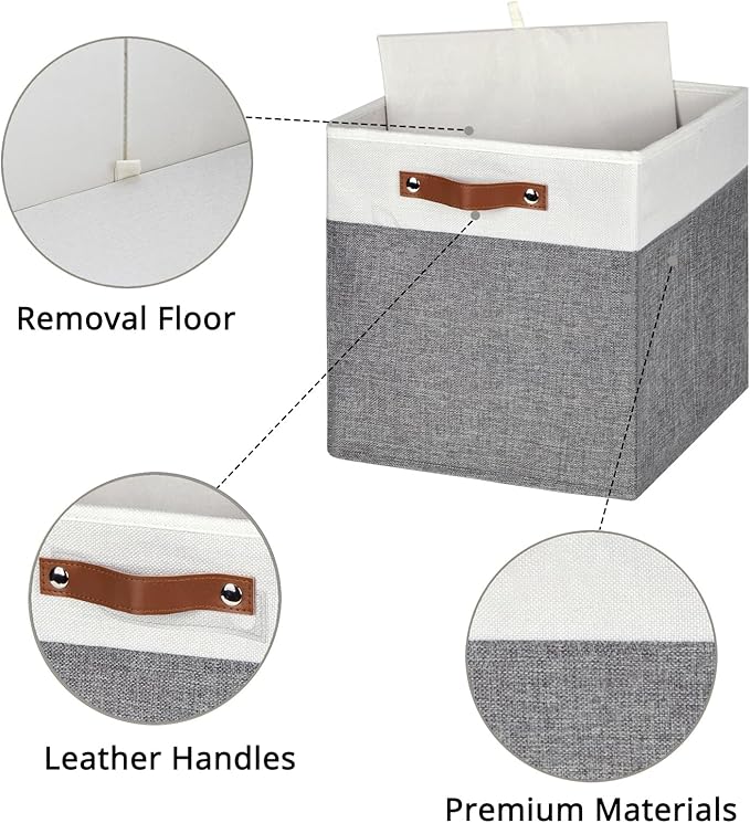 HNZIGE Foldable Storage Bins 13x13 Storage Cubes Set of 4 Fabric Linen Storage Baskets for Shelves Drawer with Handles Organizer for Shelves Toy Nursery Closet Bedroom-Ruum Studio Home