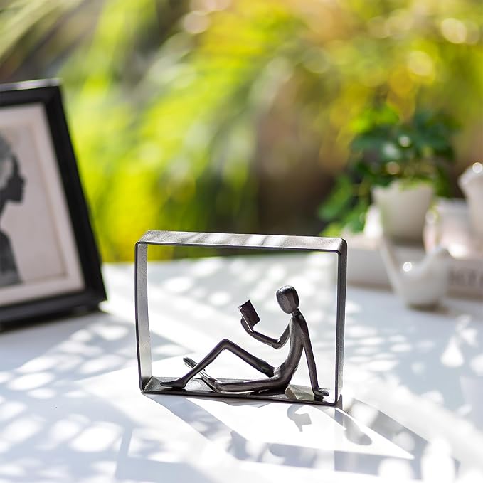 Sziqiqi Book Ends for Shelves Decorative: Cast Iron Bookends for Books Cute Statue Book Ends on Bookshelf Human Sculpture Decoration - Geometric Bookend Unique Gift for Shelves Room Office Decorative-Ruum Studio Home