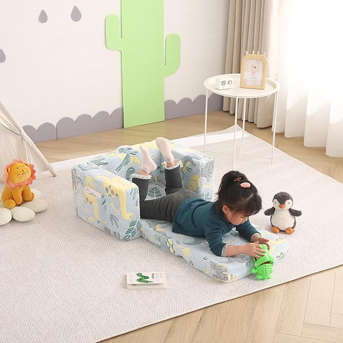 Welnow 2-in-1 Kids Sofa Chair, Glow in The Dark Convertible Toddler Chair Flip Out Children Sofa Folding Kids Play Sofa with Side Pockets & Removable Cover Armrest Chair for Girl or Boy-Ruum Studio Home