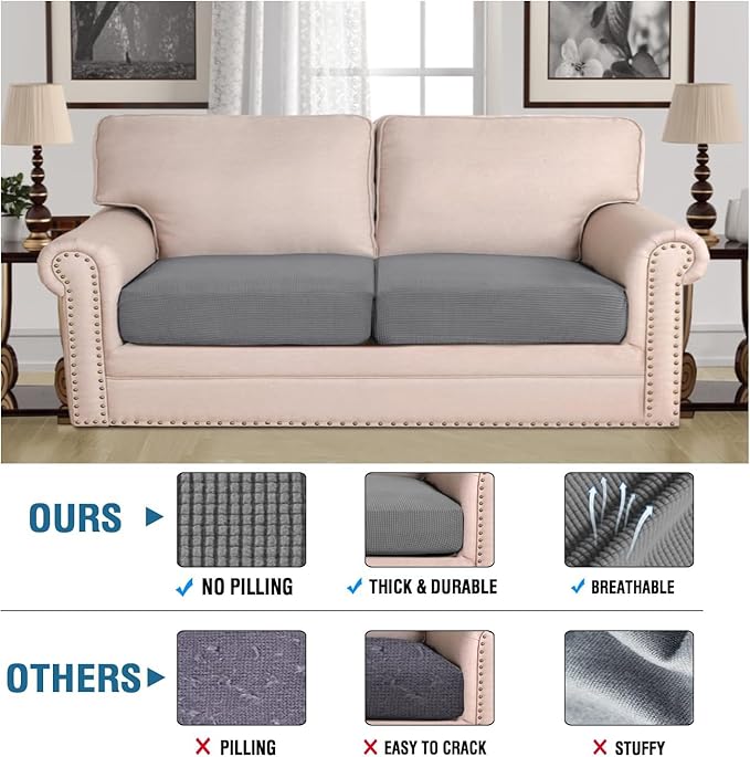 H.VERSAILTEX Super Stretch Individual Seat Sofa Covers Couch Cushion Covers Slipcover Sets Thick Jacquard Textured Twill Fabric (2 Piece Large, Grey)-Ruum Studio Home