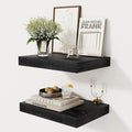 12 Inch Deep Black Floating Shelves, 16 x 12 Floating Shelf for Books, Rustic Wood Deep Wall Shelves for Home Storage & Display, 2" Thicked Shelves for Kitchen, Living Room, Bedroom, 2 Pack-Ruum Studio Home