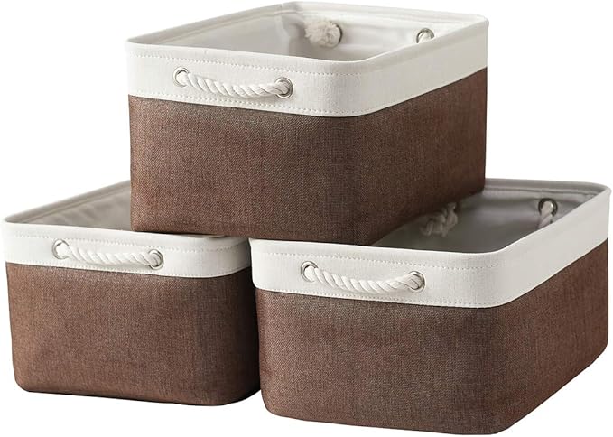 Large Storage Baskets for Shelves, Fabric Baskets for Organizing, Collapsible Storage Bins for Closet, Nursery, Clothes, Home & Office [3-Pack, White&Brown]-Ruum Studio Home