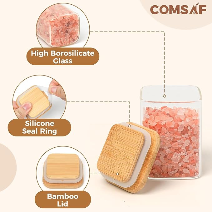 ComSaf 6Pcs 6 oz Spice Jars with Label Trial Set, Glass Spice Jars with Bamboo Lids Supplementary Set, Seasoning Container Trial Pack, Perfect for Ktichen Starter-Ruum Studio Home