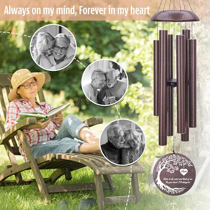 Personalized Memorial Wind Chime, Metal Wind Chime Deep Tone, Wind Chimes for Loss of Loved One, Sympathy Gift Loss of Mom Dad or Loved One, Decorative Wind Chimes Outdoor-Ruum Studio Home