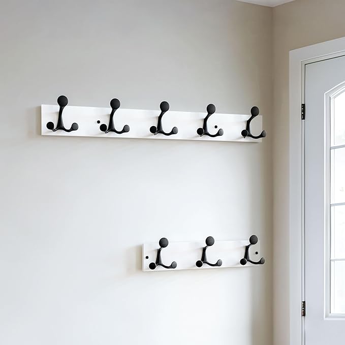 SKOLOO 30-Inch White Wood Coat Rack Wall Mount with 5 Triple Hooks - Ideal for Family Entrances, Classrooms, and Pet Supplies Storage - Perfect Coat Hooks for Wall-Ruum Studio Home