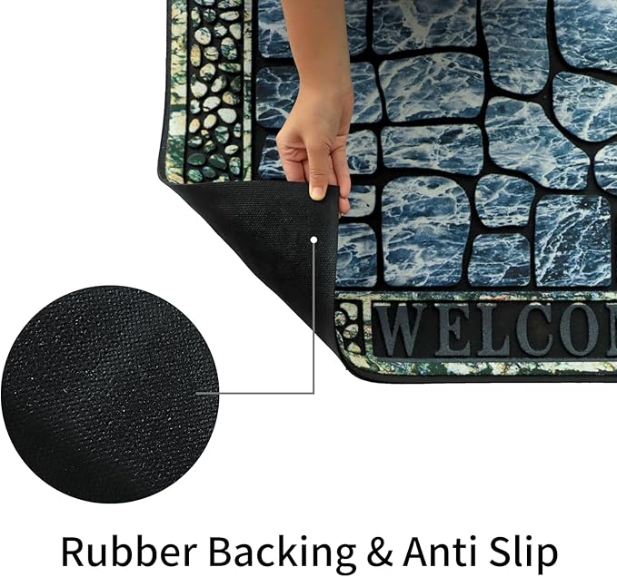 Door Mat Welcome Mat, Heavy Duty Door Mat 17.7 x 29.5 Inch Front Door Mat Rug Doormat for Outdoor Entrance Home Non-Slip Rubber Rug for Front Door, Outside, Entryway, Patio (Blue Welcome)-Ruum Studio Home