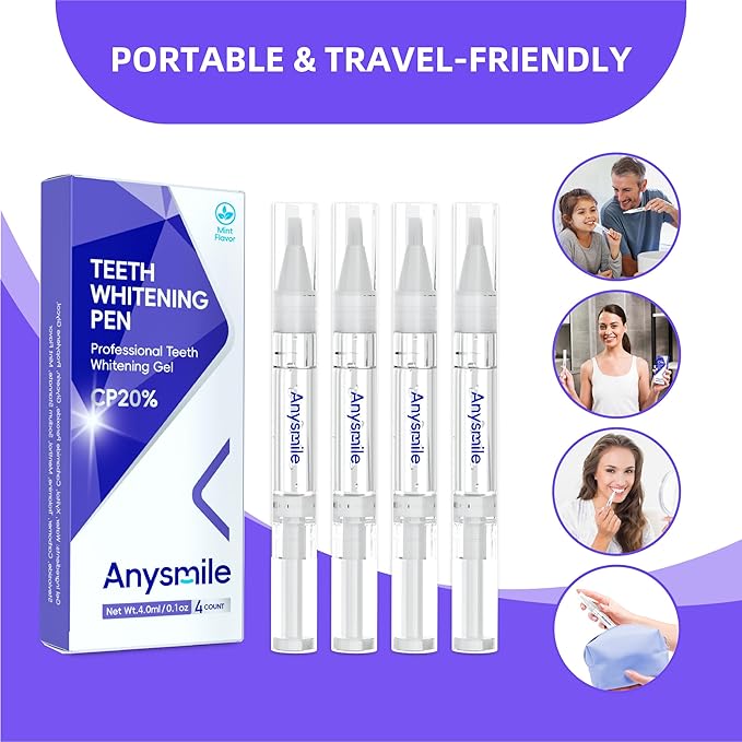 Teeth Whitening Pens Non Sensitive Teeth Whitener Gel with Effective 20% Carbamide Peroxide, 4 Professional Tooth Whitening Gel Pens 2ml/Pen-Ruum Studio Home