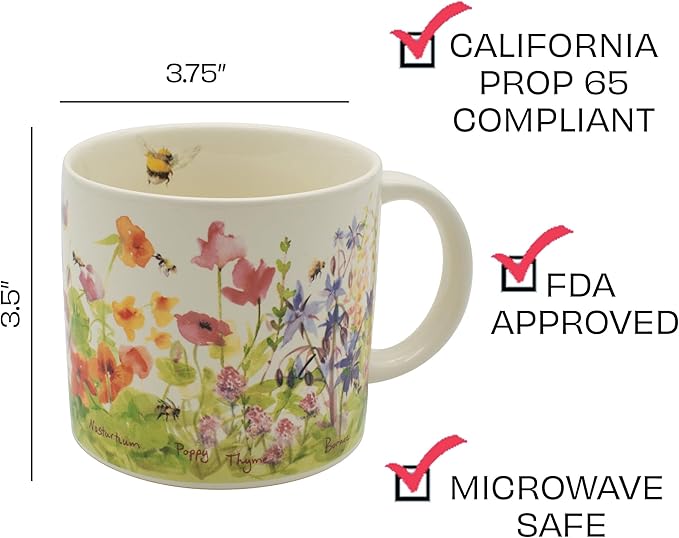 The Unemployed Philosophers Guild Bee Garden Coffee Mug - Features Beautiful Watercolor Flowers and Buzzing Bees - Comes In A Fun Gift Box, 14 oz-Ruum Studio Home