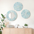 Beach Mirror Wall Decor for Living Room, 3PCS Natural Mother of Pearl Coastal Wall Art Bedroom Bathroom Decoration, Handmade Ocean Round Wall Hanging Sculptures for Home Office Holiday Hotel-Ruum Studio Home