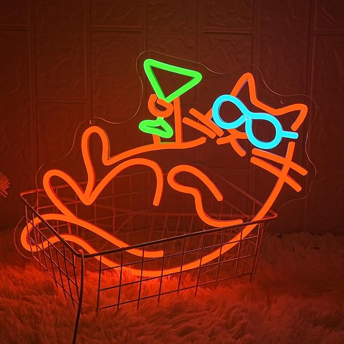 Cat Martini Neon Sign for Wall Decor Bar Neon Light Red Cat with Glasses Drink Beer LED Sign Dimmiable LED Neon Light Sign for Bar Kidsroom Business Bedroom Game Room-Ruum Studio Home