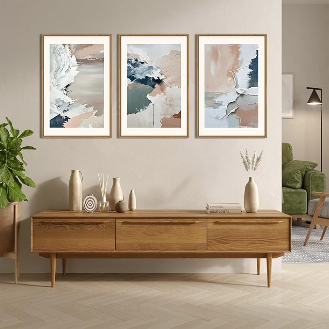 HPNIUB Large Modern Abstract Framed Canvas Wall Art Set, Minimalist Splash Ink Blue Pink Pastel Watercolor Wall Decor,Illustration Art Painting for Living Room,Bedroom,Office -24"x36"x3-Ruum Studio Home