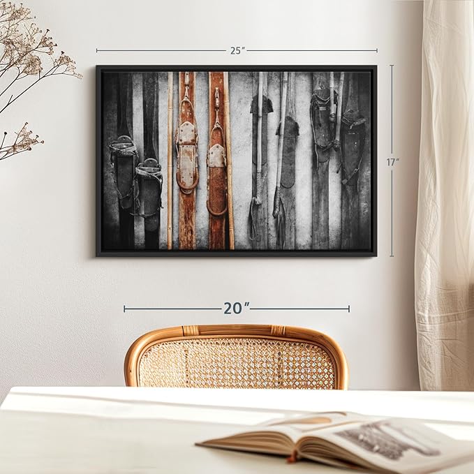ElephantStock Ski Collection Wall Art - Horizontal Framed Canvas - 1-Piece Bathroom Wall Decor - Photography sports Canvas Print - Brown and Black Decor for Wall - 25" X 17"-Ruum Studio Home