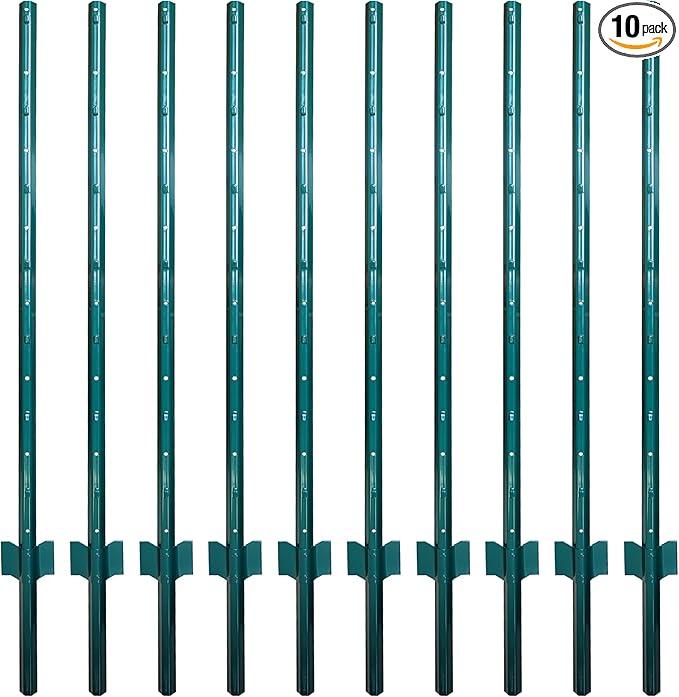 ARIFARO Fence Posts 4.8 Feet Sturdy Duty Metal Fencing Poles, Pack of 10, No Dig Garden U Post for Wire Fencing Steel Post for Yard, Outdoor Wire-Ruum Studio Home