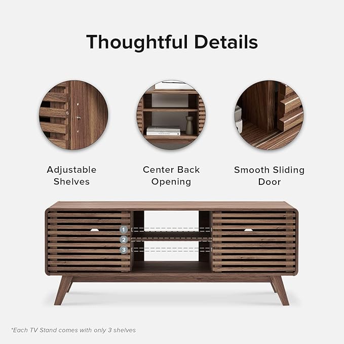 mopio Ensley TV Stand, Mid Century Modern for 55/60/65 inch TV, Farmhouse TV Stand, Entertainment Center with Storage, TV and Media Consol for Living Room (Walnut, 59" Tall)-Ruum Studio Home