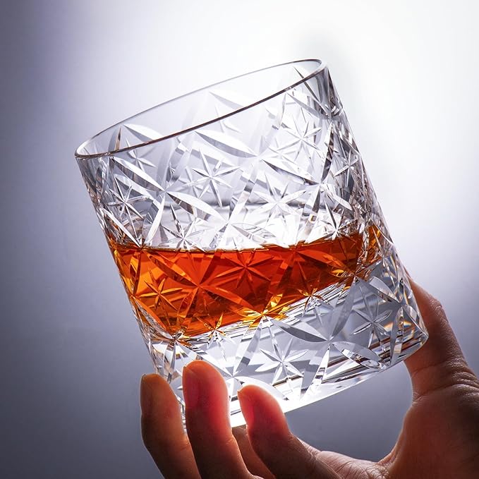 KAMMAK Crystal Whiskey Glasses Set of 2, Hand Blown 7.78oz Old Fashioned Glasses Stemless, Luxury Handcrafted Cocktail Glasses, Scotch Cup for Women, Men Gift for Rocks, Bourbon Barware, Bar-Ruum Studio Home