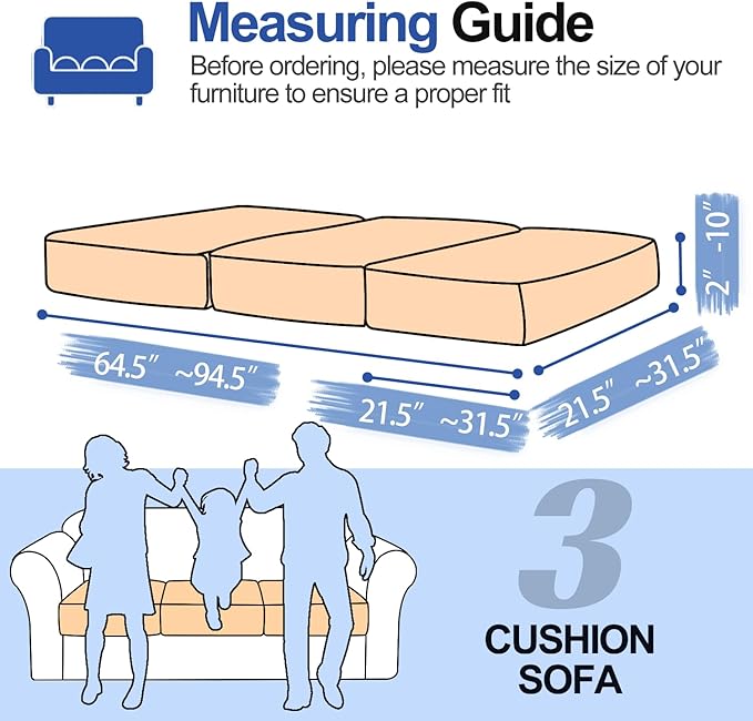 Couch Cushion Covers Individual Large Super Stretch Chenille (Softer Version) Sofa Cushion Covers, Couch Seat Covers Couch Slipcovers Furniture Protector (3PC, Khaki)-Ruum Studio Home